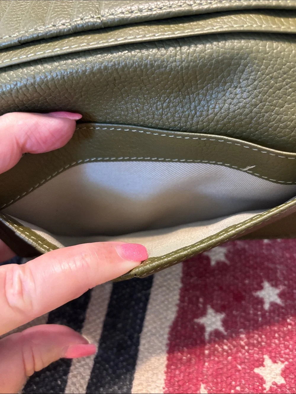American Leather Co. Olive Green Leather Zip Wallet